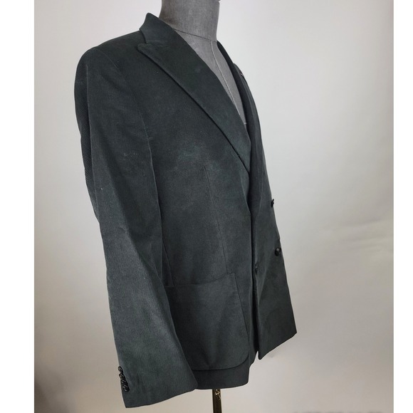 Tommy Hilfiger Sport Coat Mens 44S‎ Olive Corduroy Double Breasted Suit Jacket - Picture 3 of 9